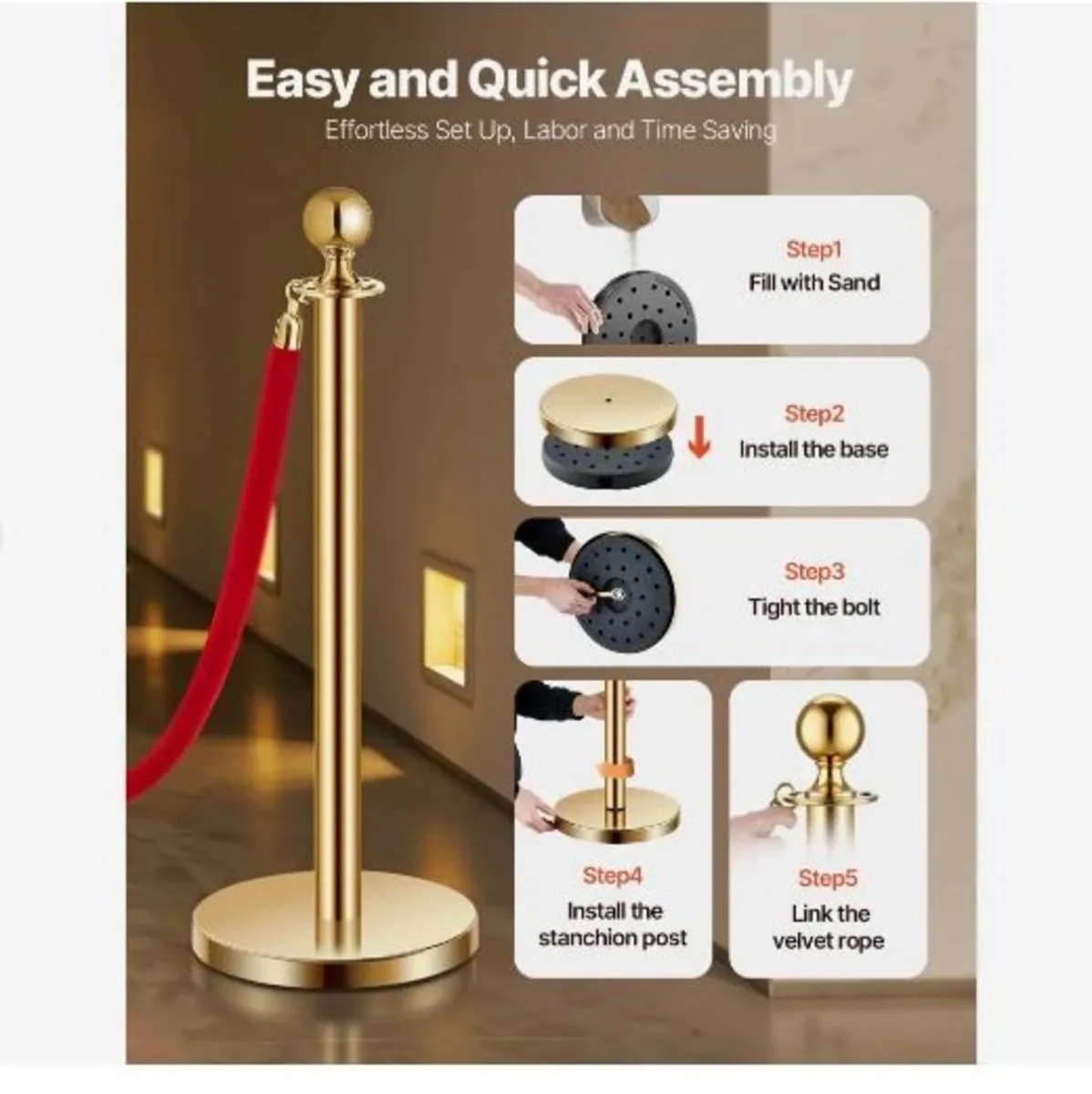 Stanchion Post, 8 Pcs Crowd Control Barrier Set - Image 3