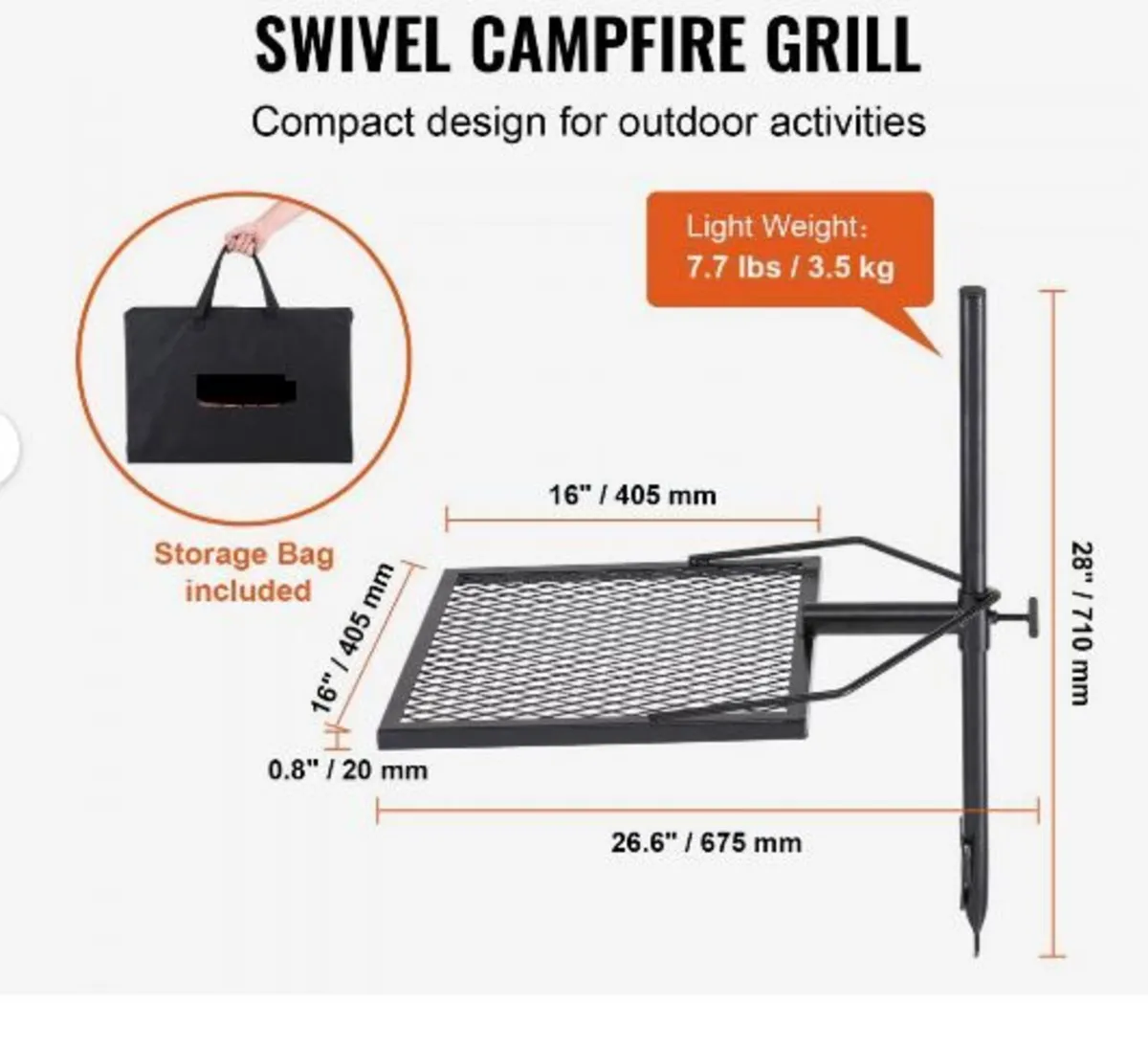 Swivel Campfire Grill Heavy Duty Steel - Image 1