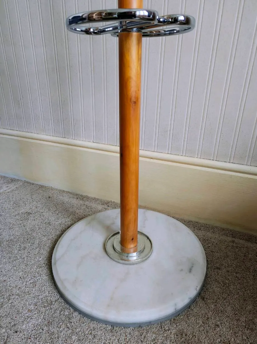 Coat Stand – Wood, Chrome & Marble Base - Image 2