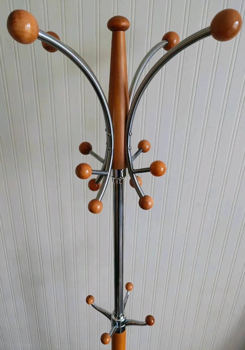 Coat Stand – Wood, Chrome & Marble Base - Image 3
