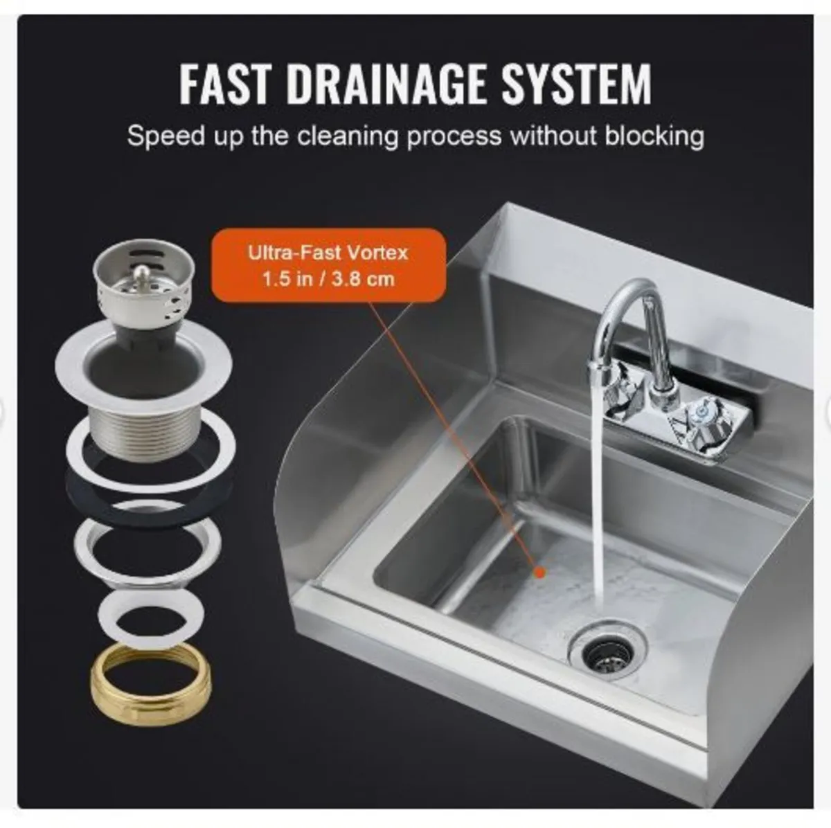Commercial Hand Sink with Faucet and Side Splash - Image 2