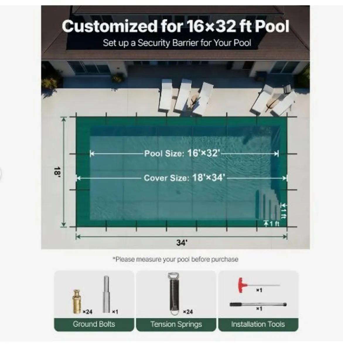 Swimming Pool Cover 4.9x9.8 m /16x32FT - Image 2