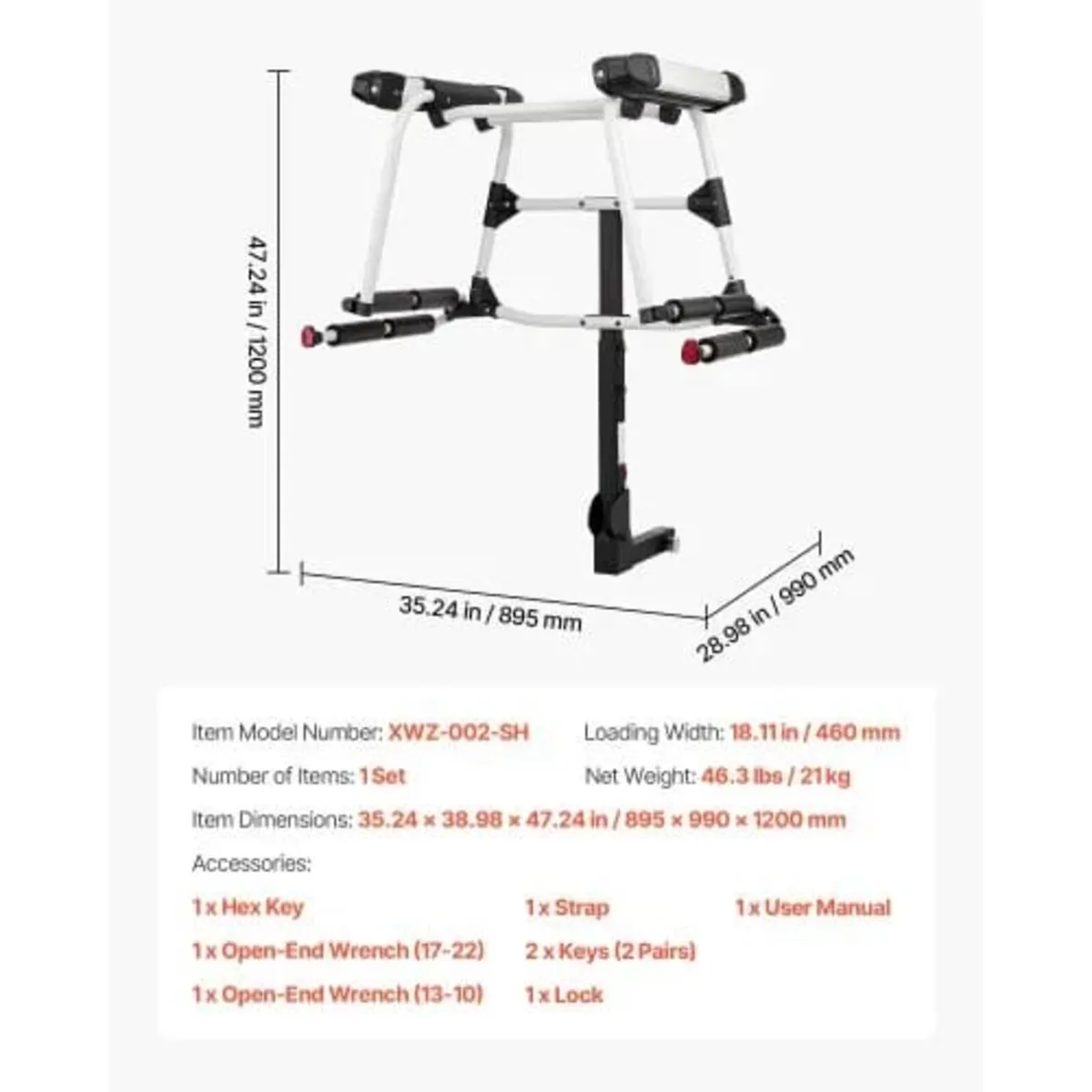 Hitch Mounted Ski & Snowboard Rack, Fits 50 mm Rec - Image 3