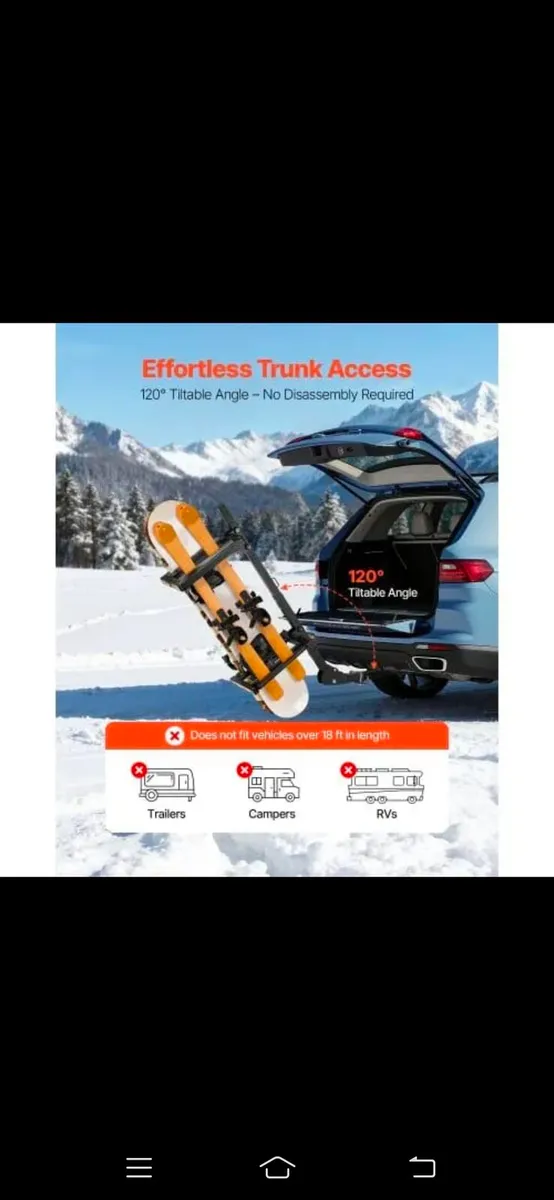 Folding Hitch Mounted Ski & Snowboard Rack, Fits 5 - Image 2