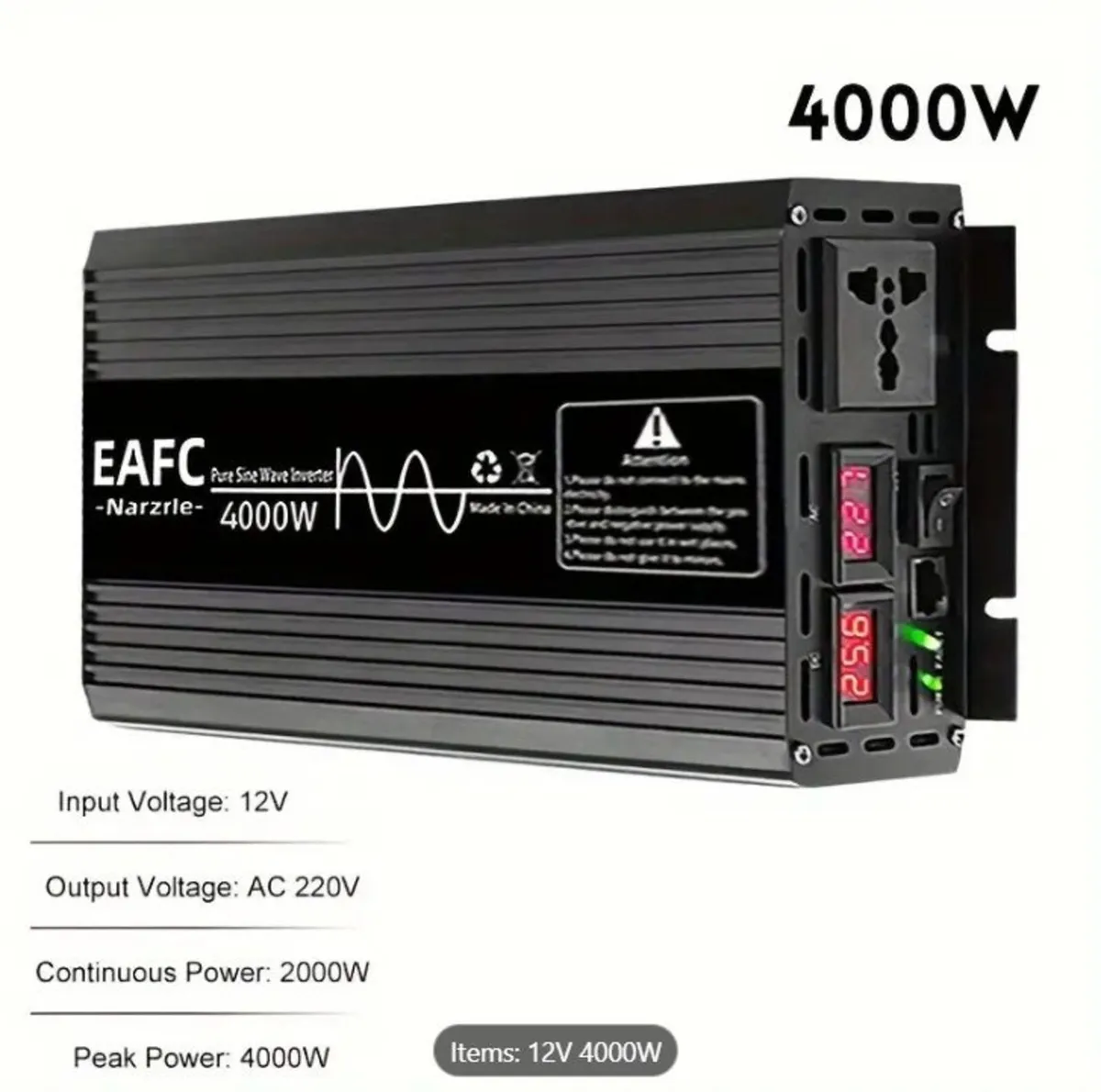 4000W Portable Car Power Inverter, Pure Sine Wave - Image 2