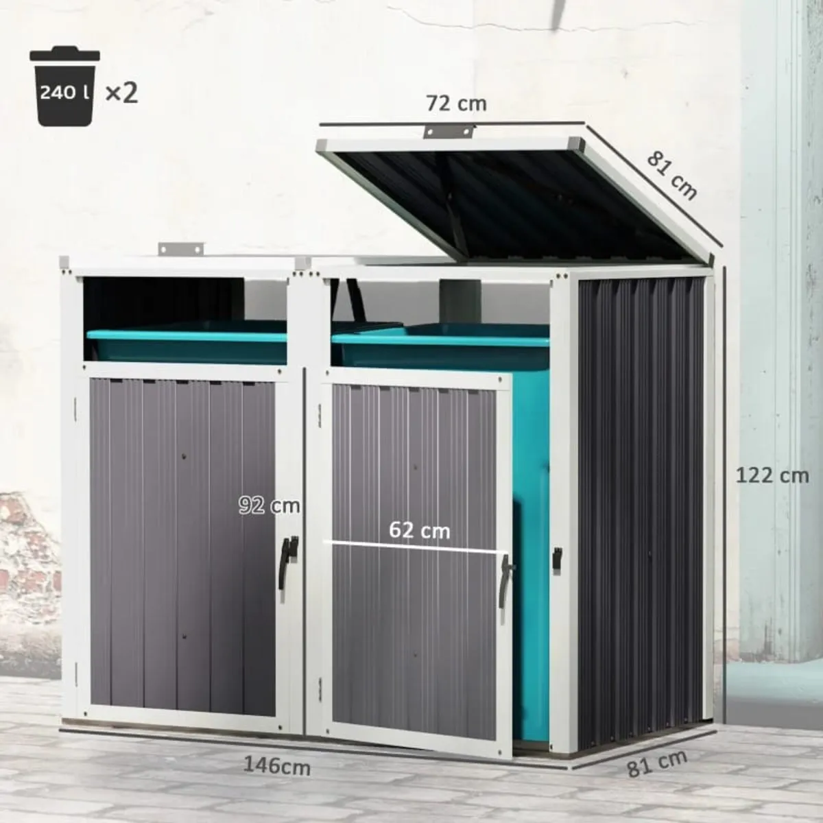 Shelter for 2 x 240 L Bins Outdoor Bin Cover 180° - Image 2