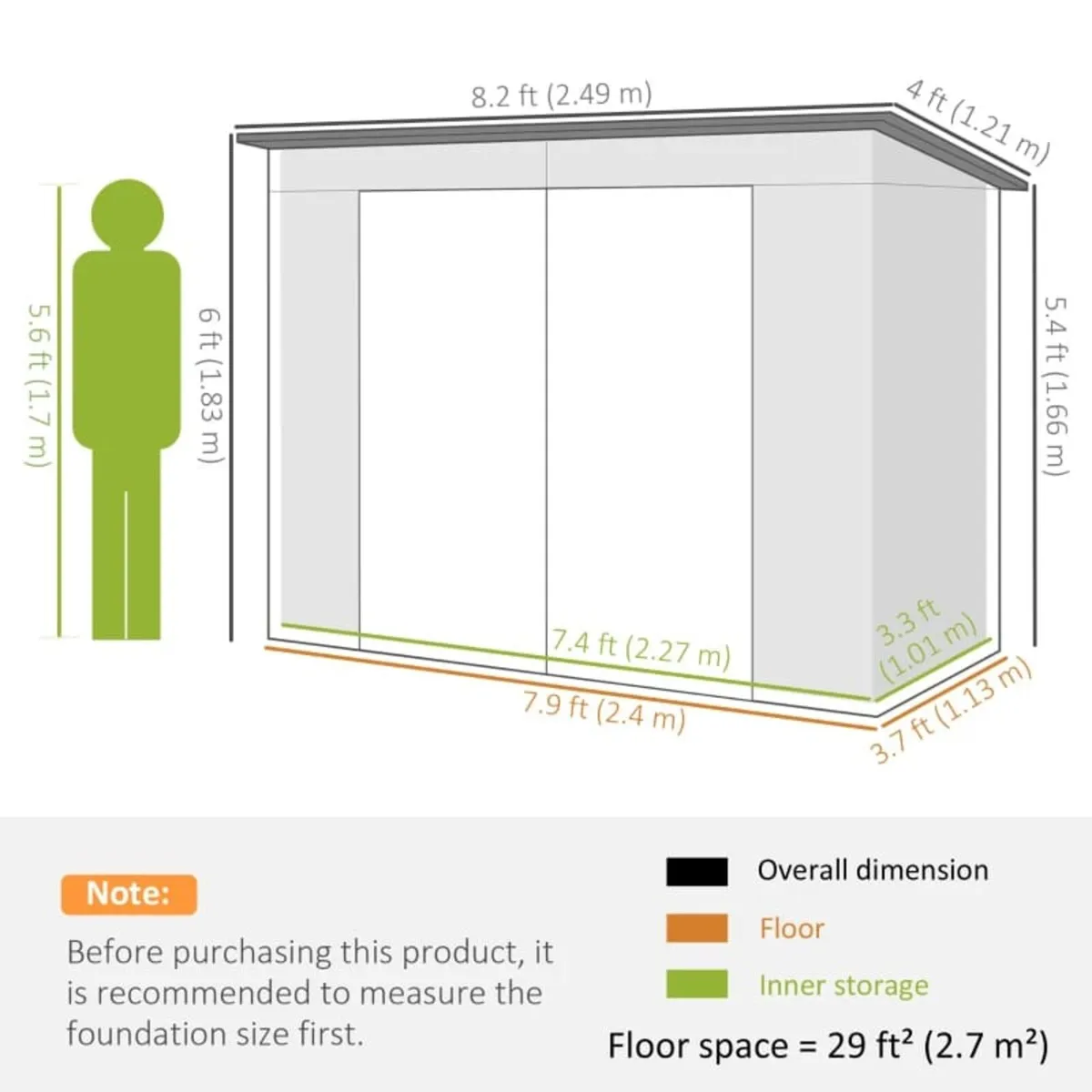 3.7 x 7.9ft Galvanised Steel Shed, with Latched Do - Image 2