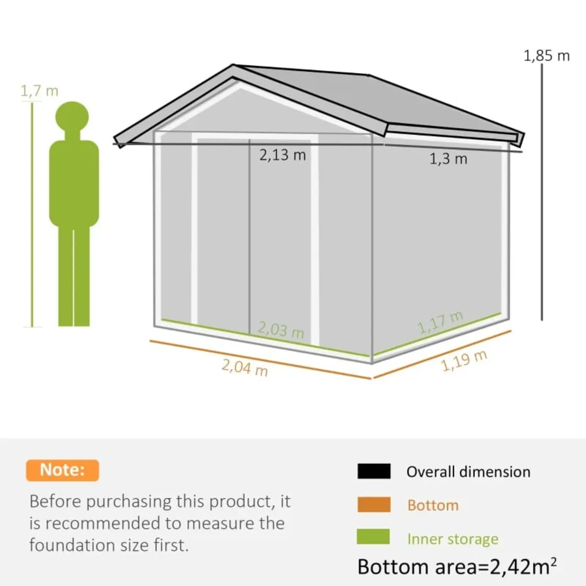Outdoor Storage Shed, 7ft x 4ft, Large Patio Roofe - Image 2