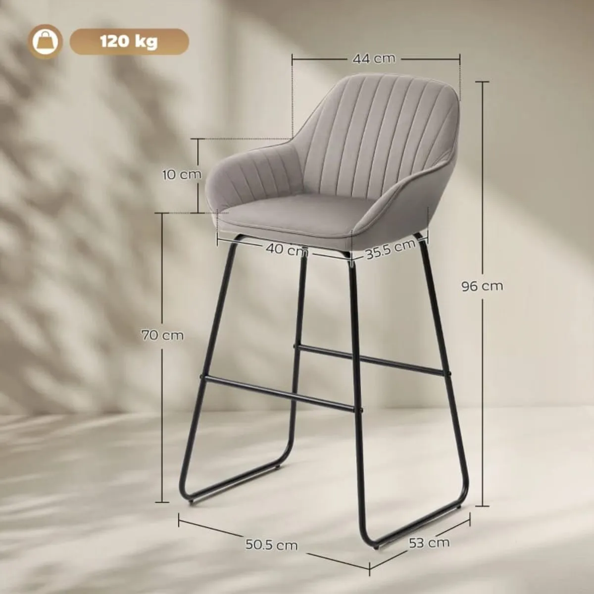 2-Pack Bar Stools, Fabric-upholstered Barstools wi - Image 2