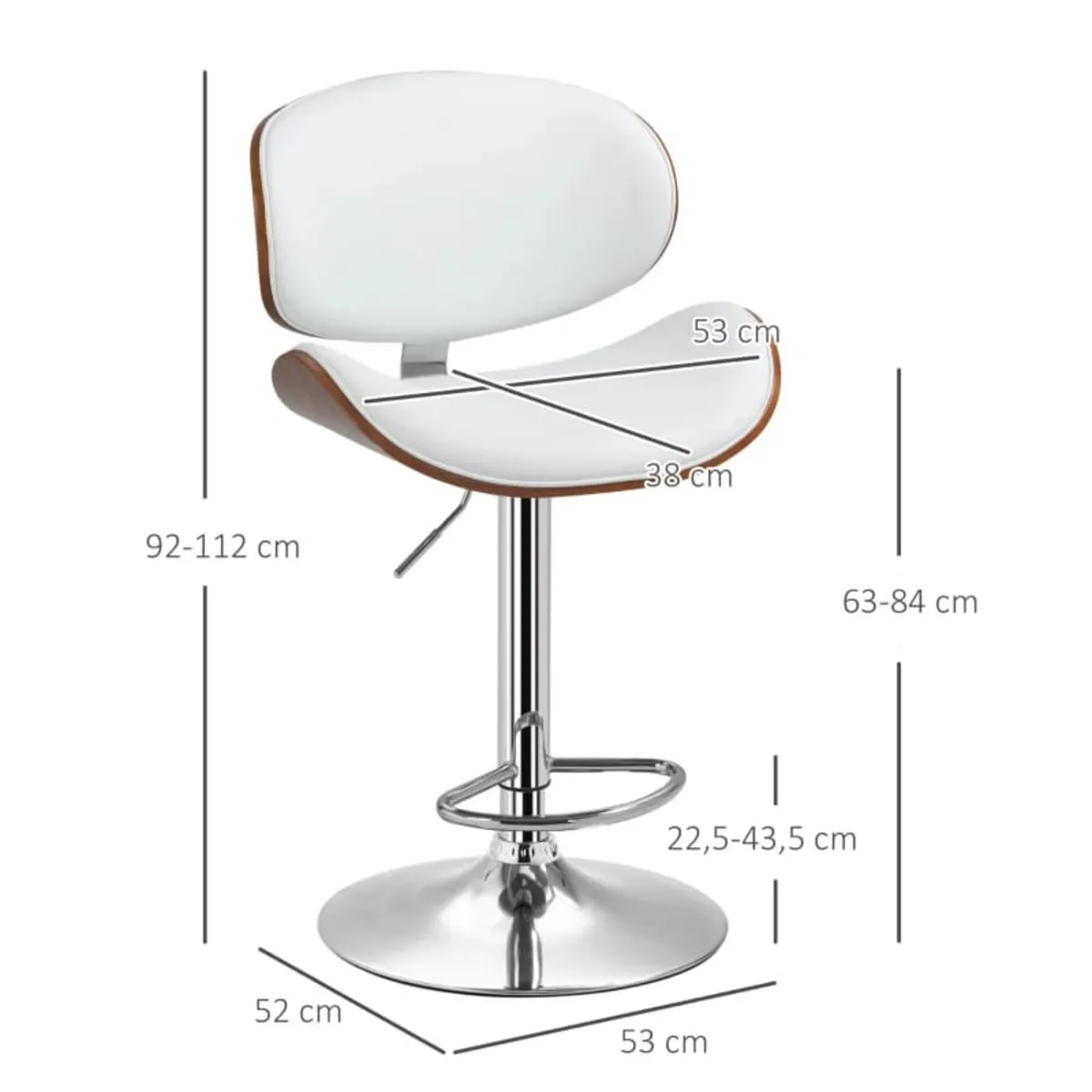 Set of 2 bar stools adjustable height synthetic co - Image 2