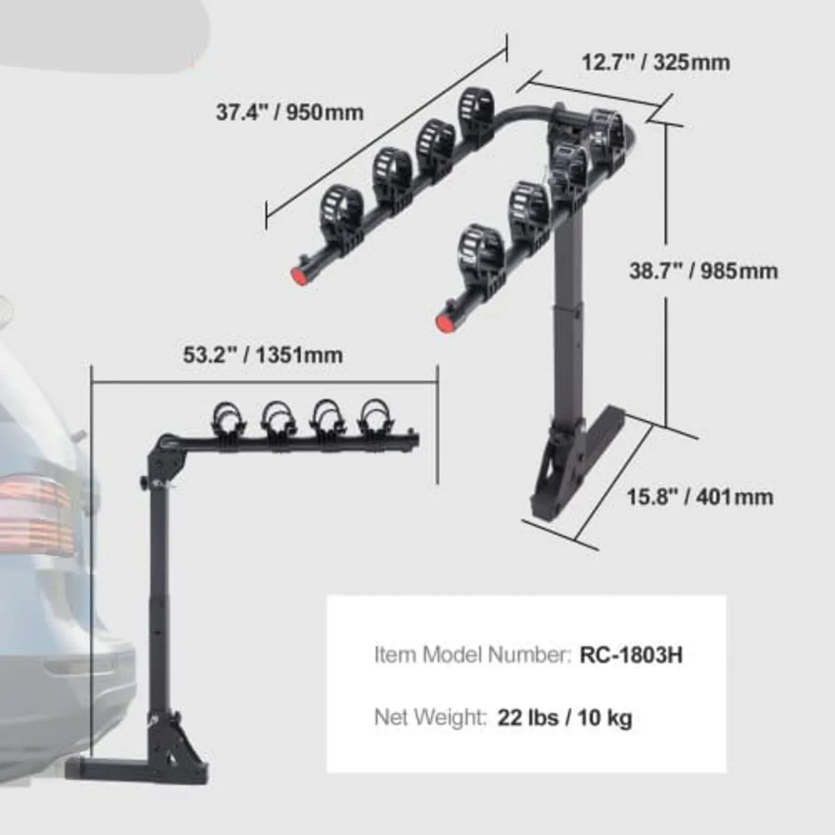 Hitch Mount Bike Rack, 4-Bike Carrier Rack, 150 LB - Image 3