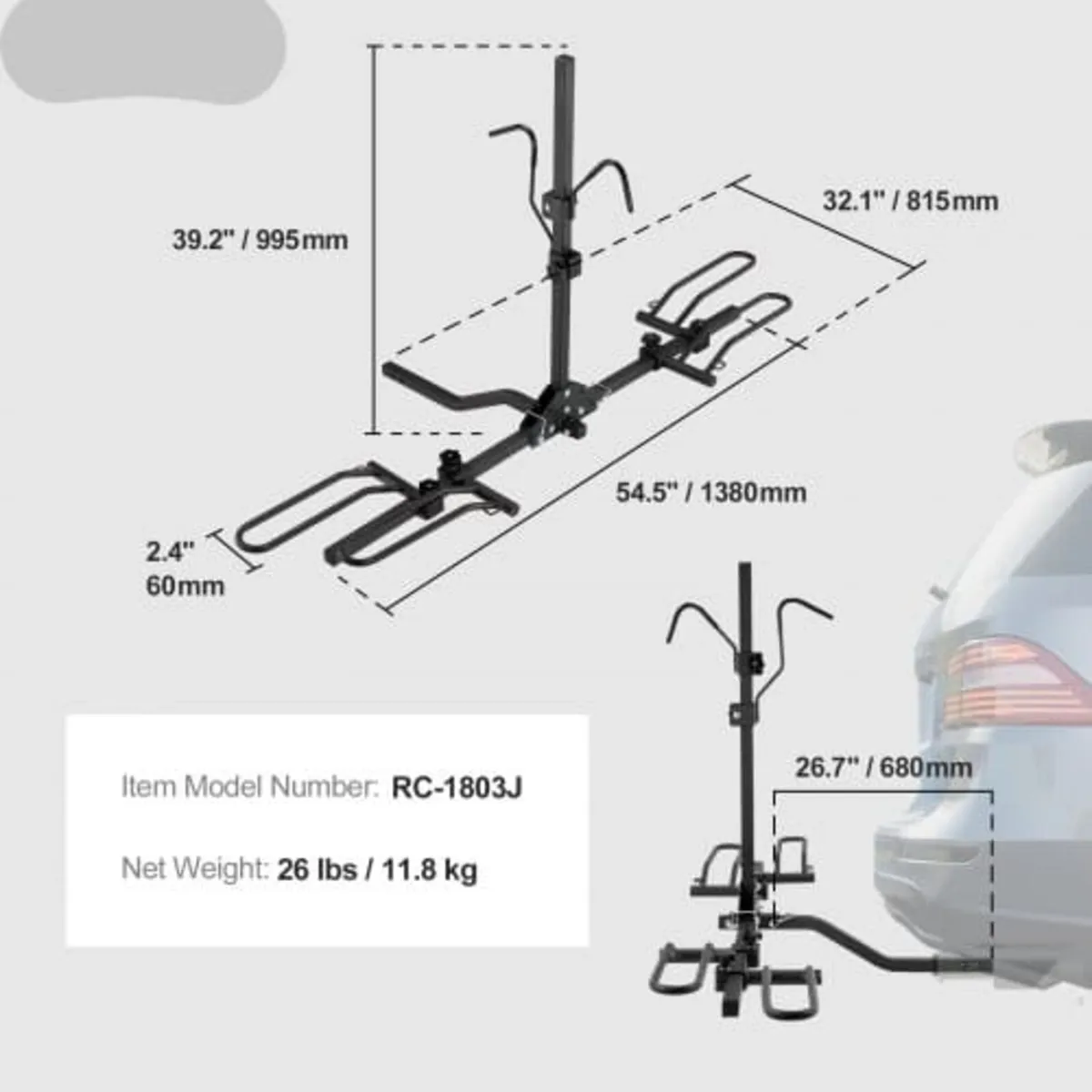 Bike Rack, 2-Bike Platform Style, 80 LBS Max Capac - Image 2
