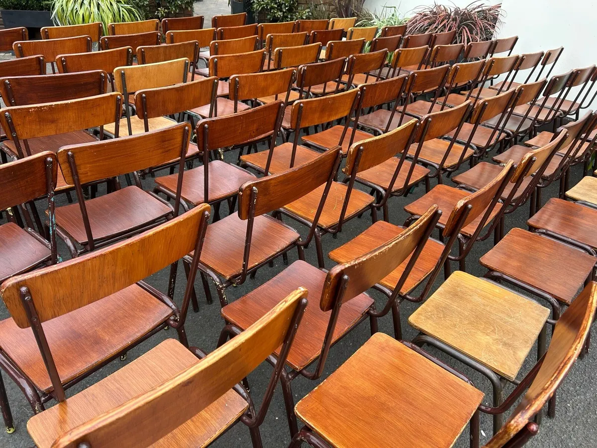 Antique church hall stacking chairs adult size - Image 3