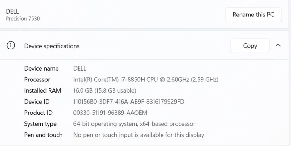 Dell Precision 7530 I7/16gb/256ssd/nvidia/win11 - Image 2