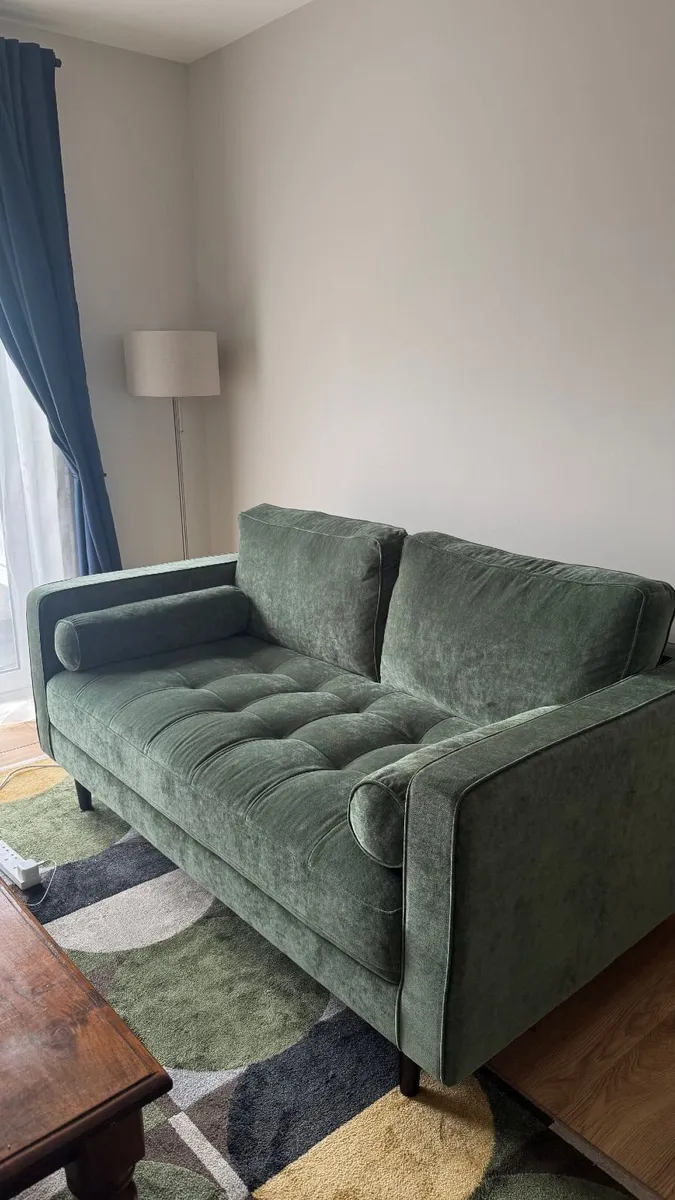 Green fabric 2-seater sofa - Image 1