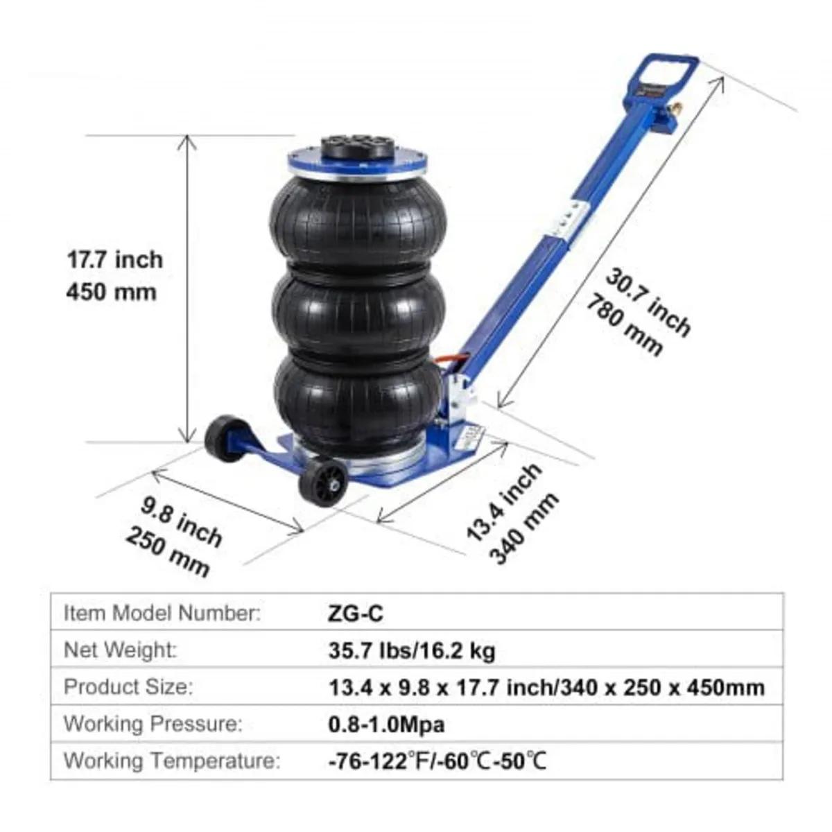 Air Jack, 5 Ton/11000 lbs Triple Bag Air Jack, Air - Image 4