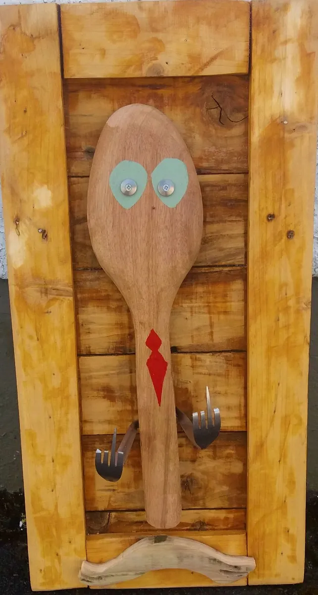 Rustic "Fork u" reclaimed wood art/ display - Image 1