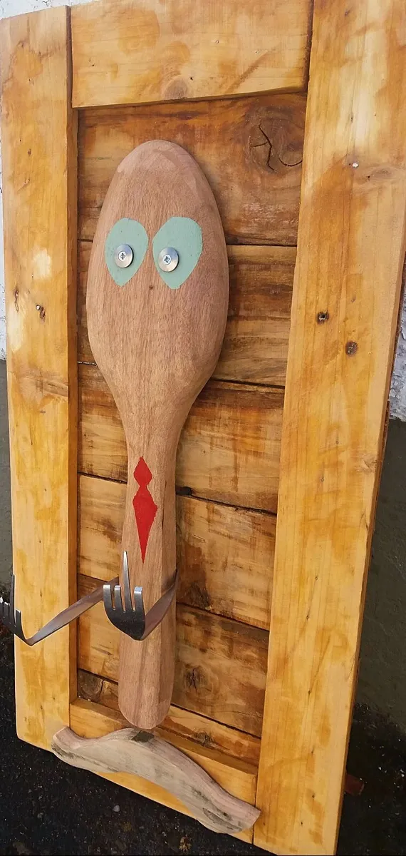 Rustic "Fork u" reclaimed wood art/ display - Image 2