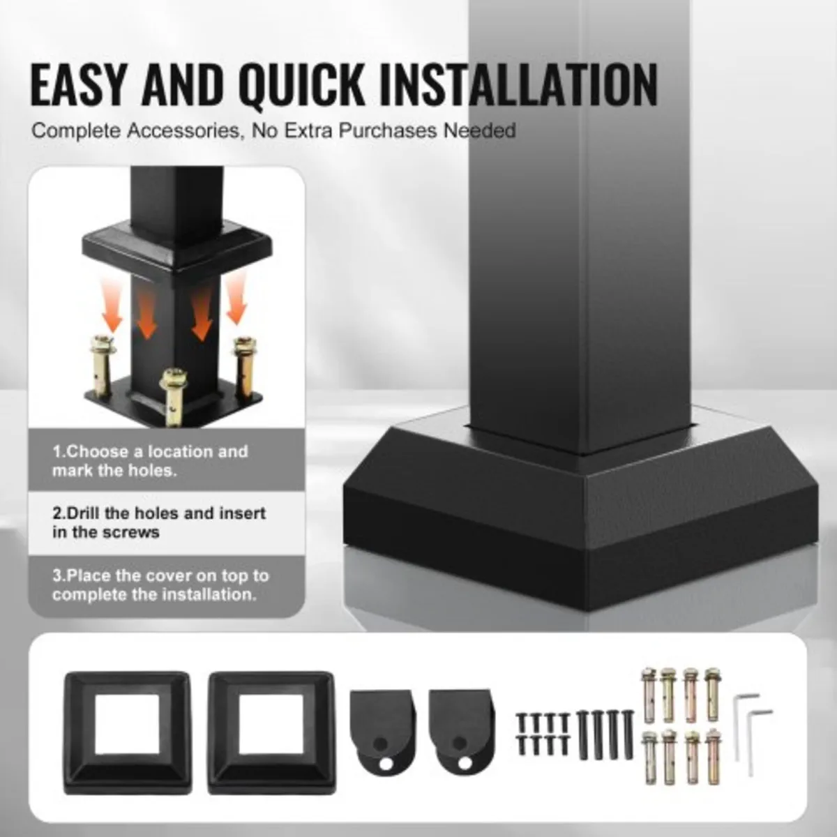 Handrails for Steps, 4-5 Step Stair Rail Kit, Blac - Image 3