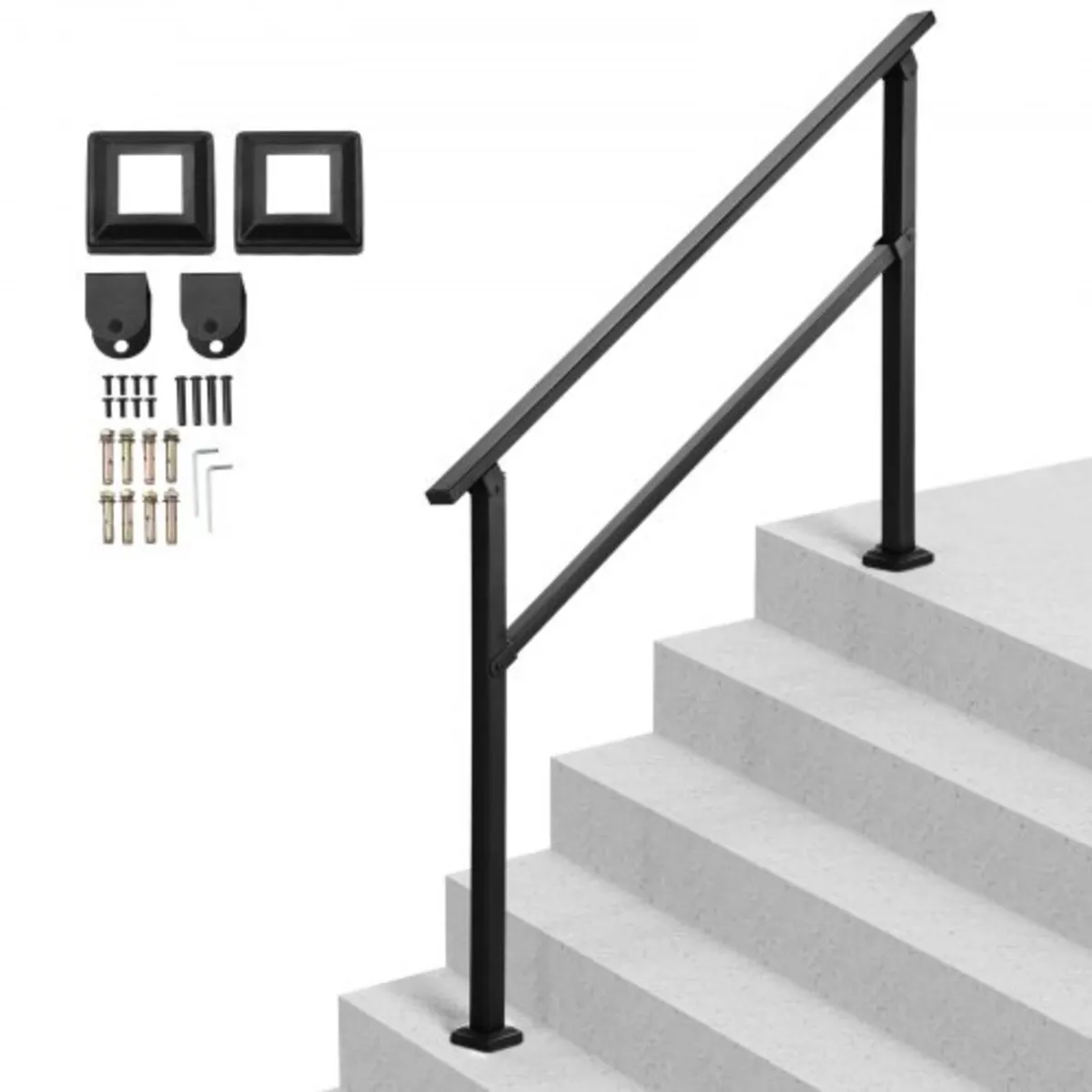 Handrails for Steps, 4-5 Step Stair Rail Kit, Blac - Image 1