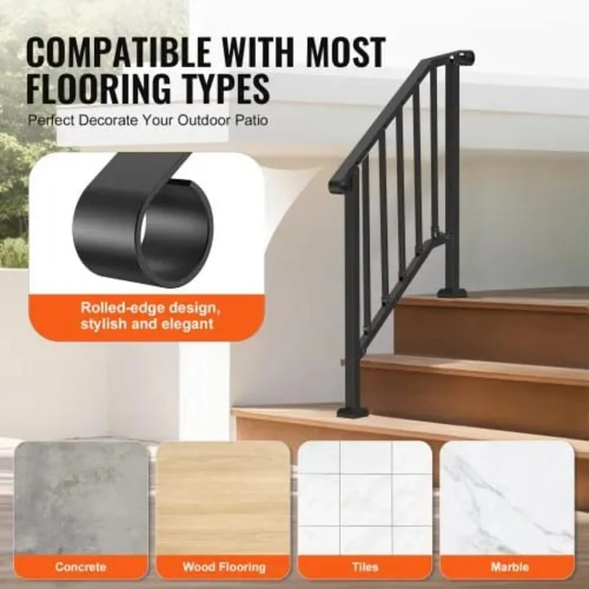 Outdoor Steps, 2-3 Step Stair Hand Rail Kit, Trans - Image 2