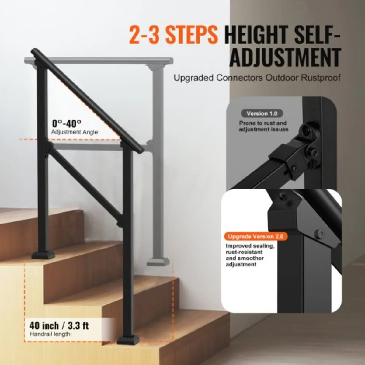 Handrails for Outdoor Steps, 2 PCS 2-3 Step Stair - Image 2