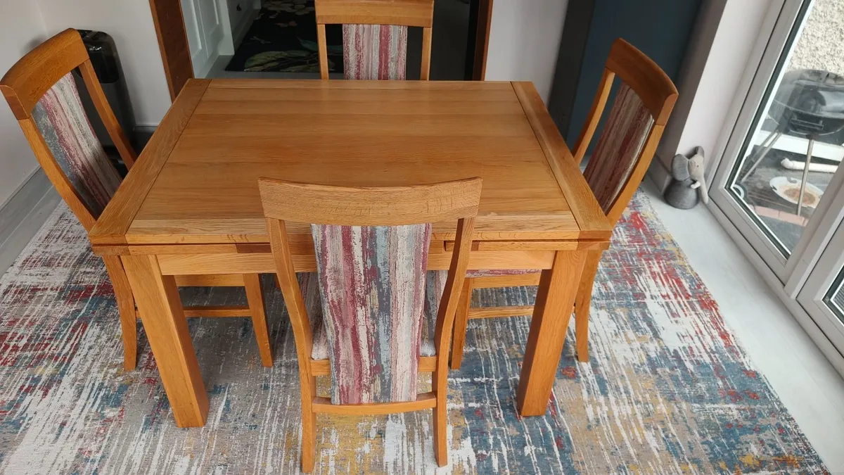 Extendable Oak Dining Table and 4 Chairs - Image 1