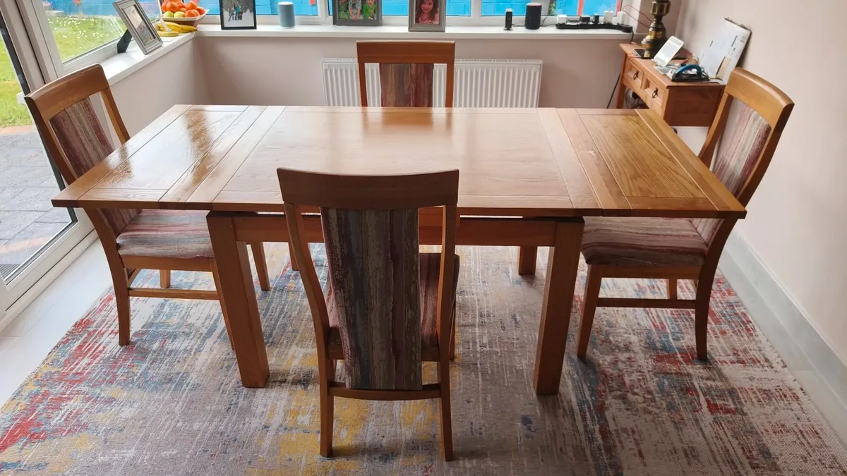 Extendable Oak Dining Table and 4 Chairs - Image 3