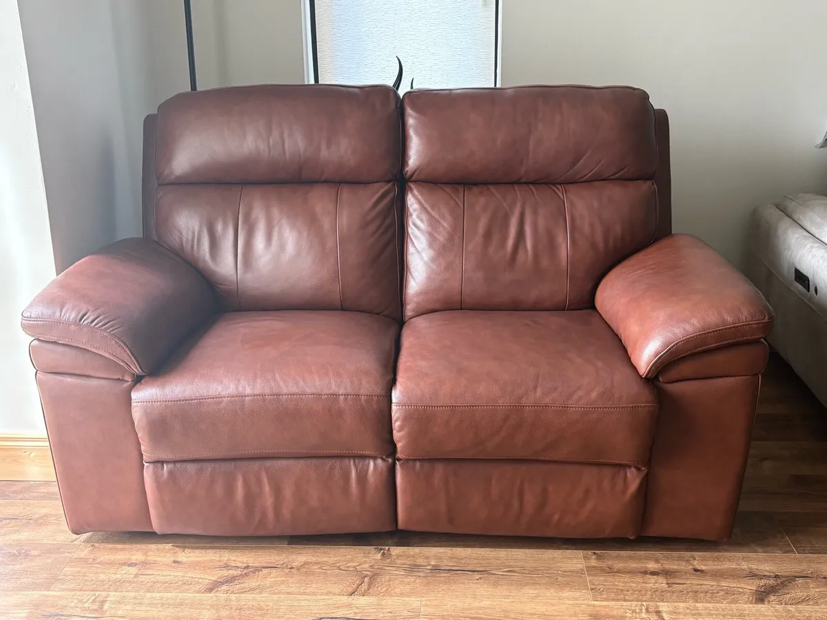 Brown Leather Power Recliner 2 Seater Sofa - Image 1