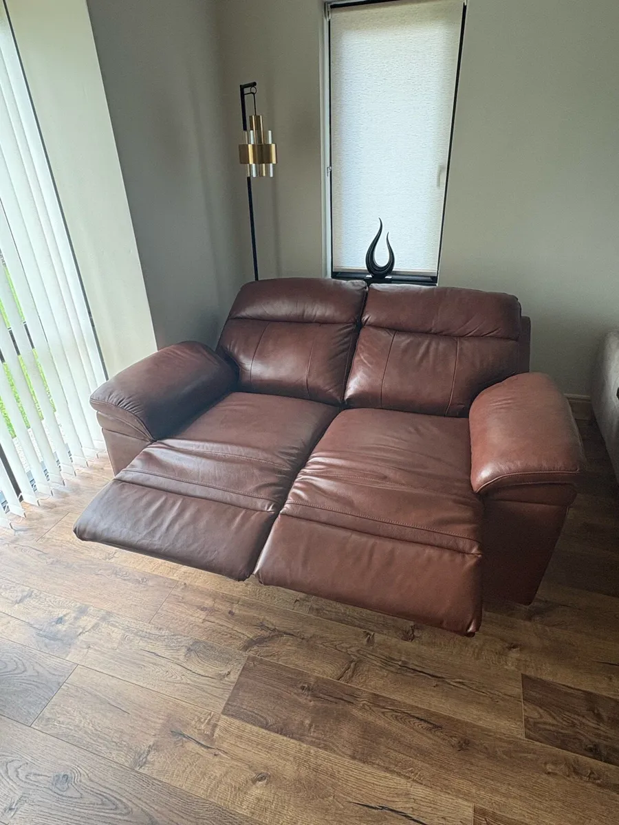 Brown Leather Power Recliner 2 Seater Sofa - Image 2