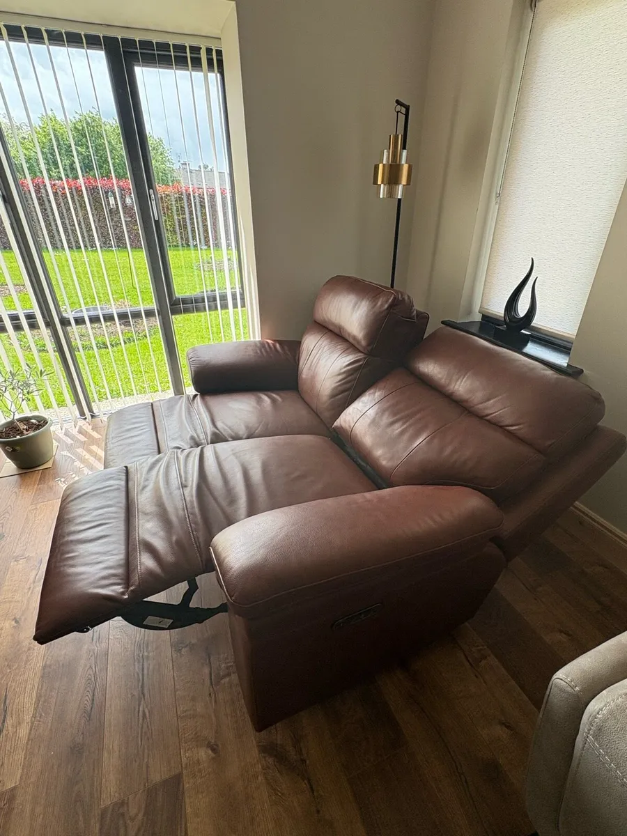 Brown Leather Power Recliner 2 Seater Sofa - Image 3