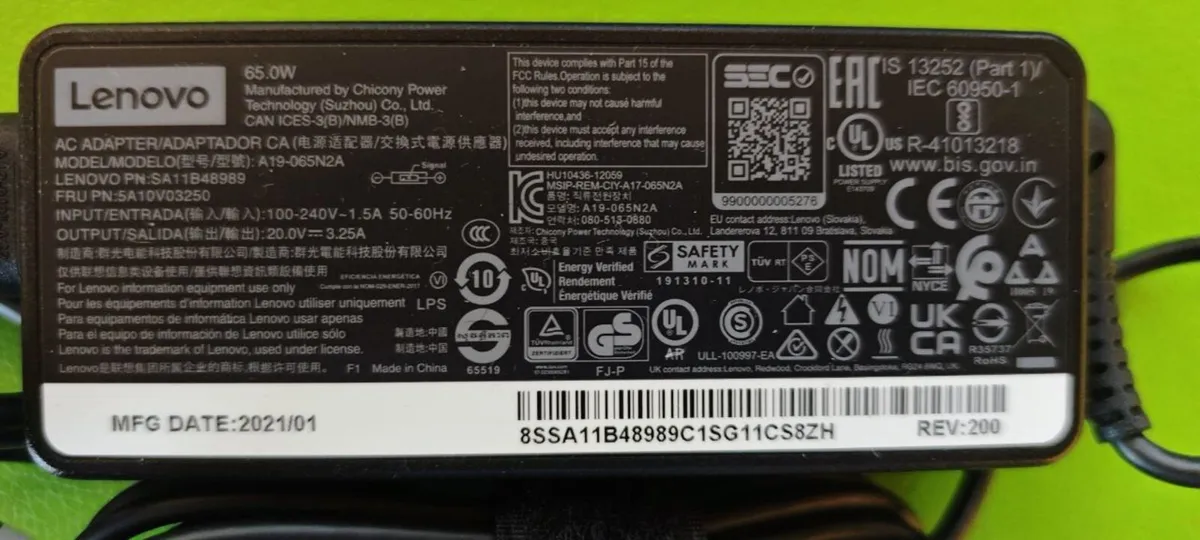 Lenovo 65W 20V Adapter Charger Power Supply - Image 2
