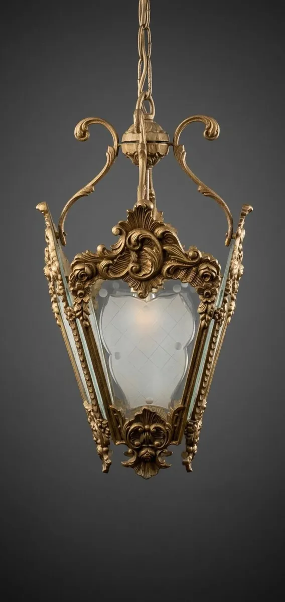 Old Brass and frosted glass lantern - Image 1