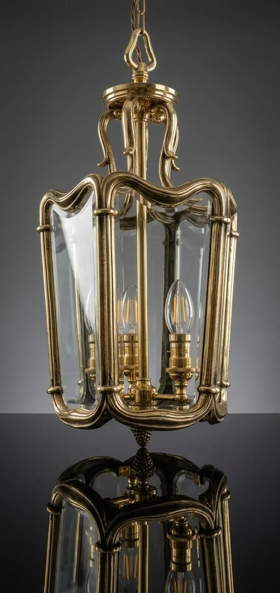 Old Brass and frosted glass lantern - Image 3