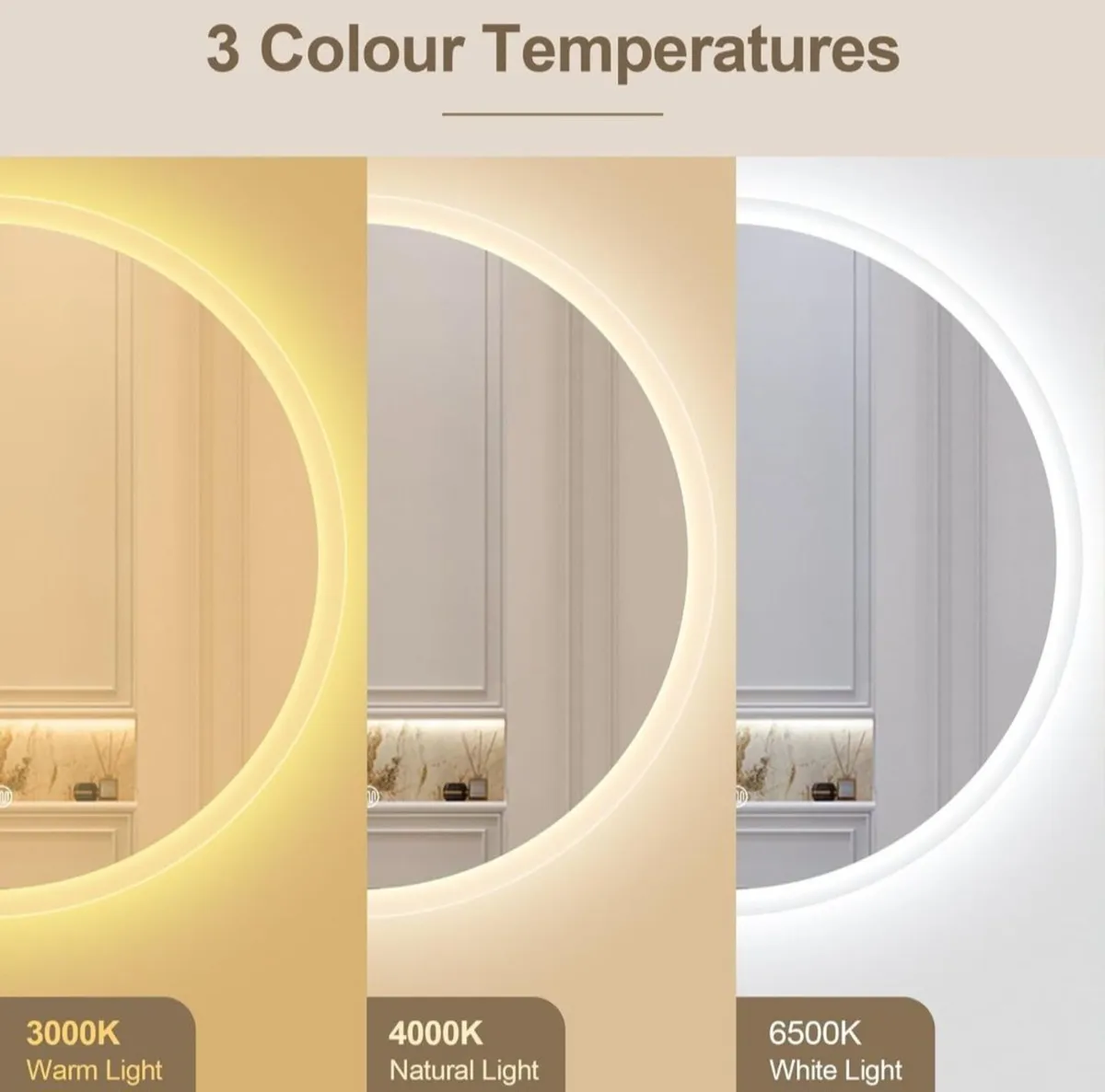 LED Bathroom Mirror 60cm Fog Free Demister Touch - Image 3