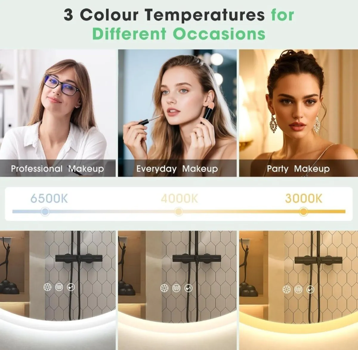 LED Bathroom Mirror 60cm Round Speakers Fog Free - Image 2