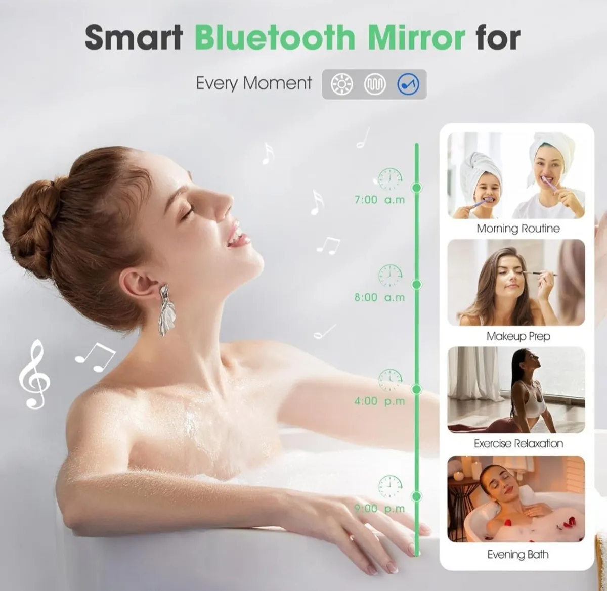 LED Bathroom Mirror 60cm Round Speakers Fog Free - Image 3