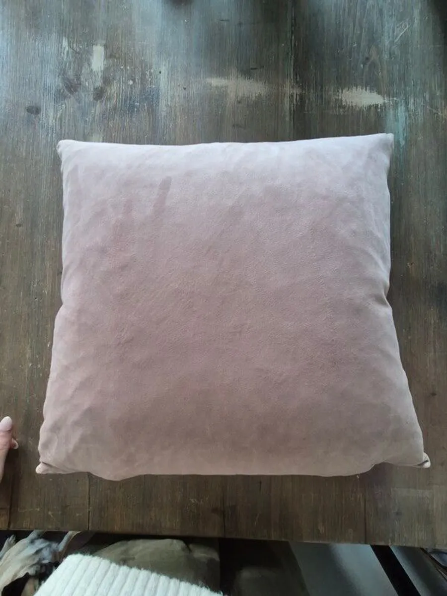 2 x Scatter Box cushions in mint green and pale pink velvet material - Image 4