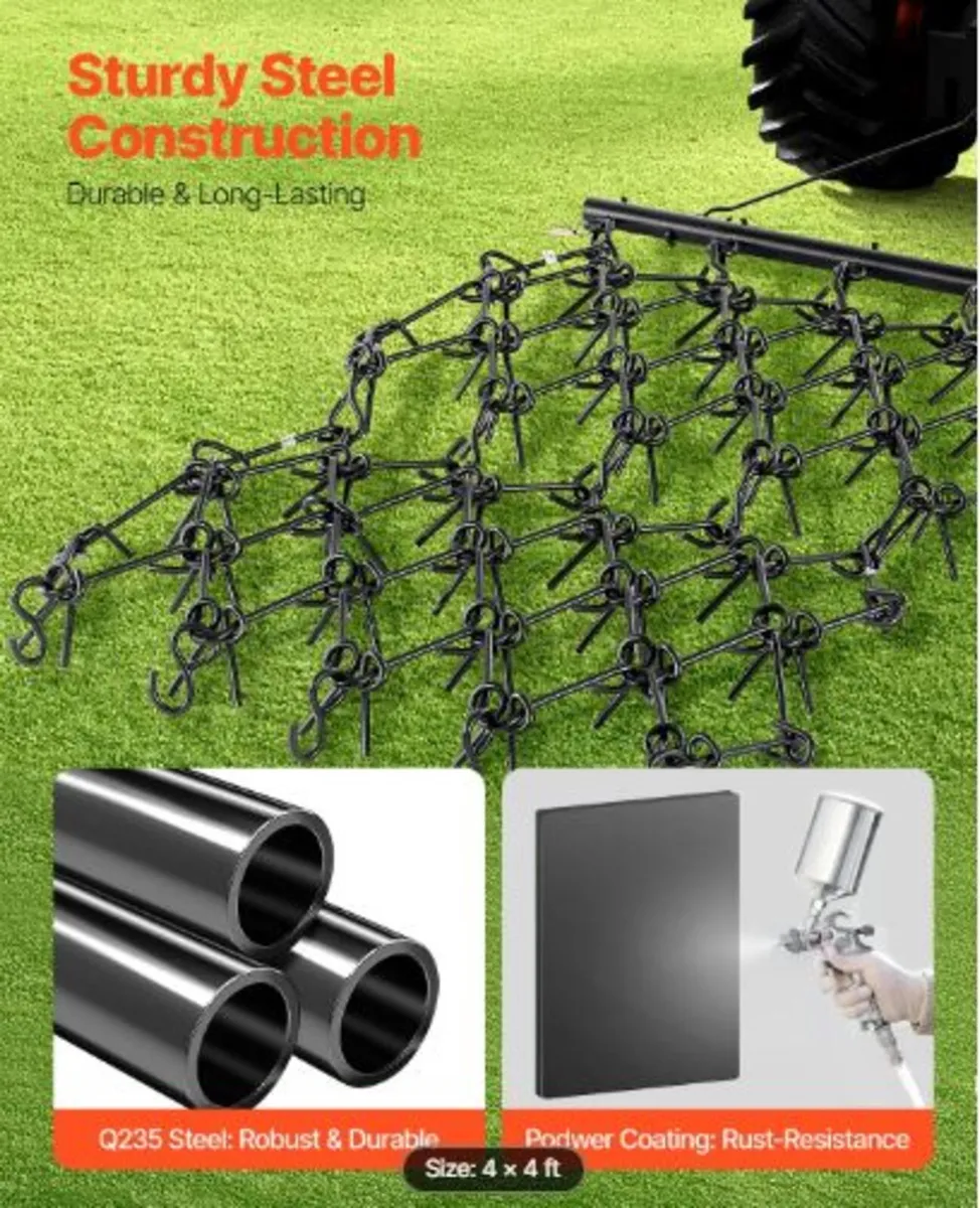 Drag Harrow, 4 x 4 ft Durable Chain Harrow - Image 2