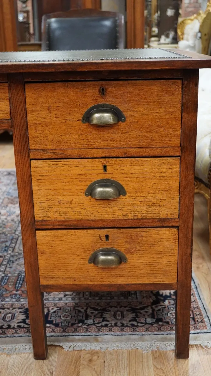Vintage Oak Desk with Green Leather Top - Image 4