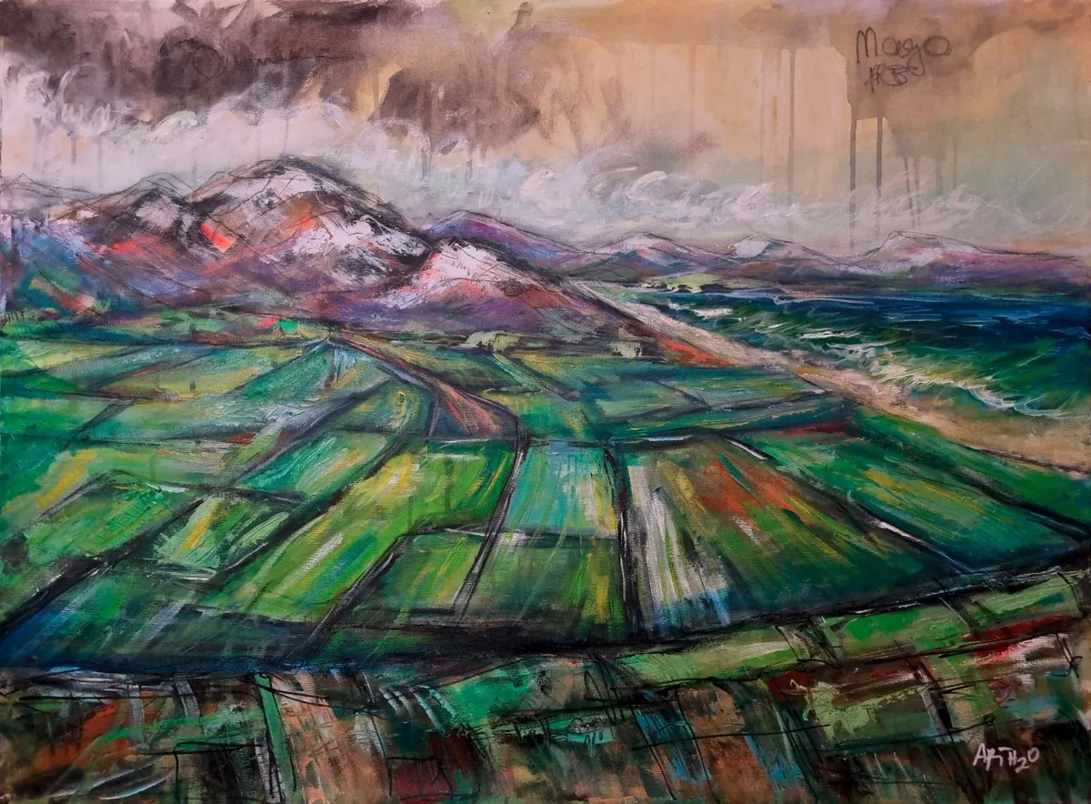 Riverside Landscape - The Mayo Green 87x65cm - Image 1