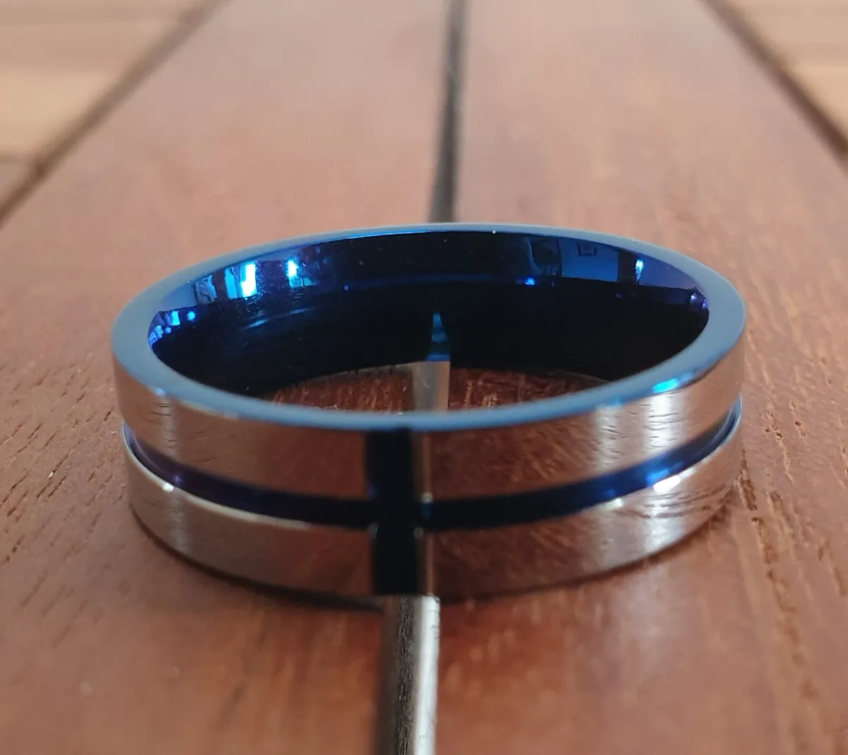 Band Ring with Cobalt Blue Inlay - Image 3