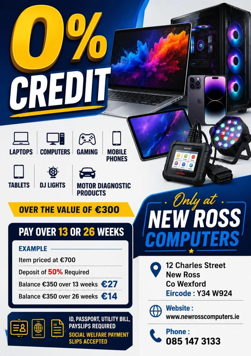 0% Credit on Laptops, DJ Lights, Motor Diagonstic