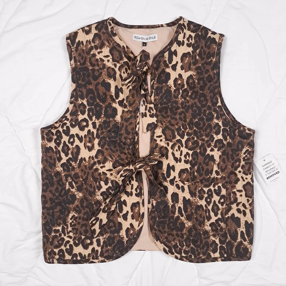 Rowen Avenue Brown Leopard Tie-Front Gilet 14UK - Image 1