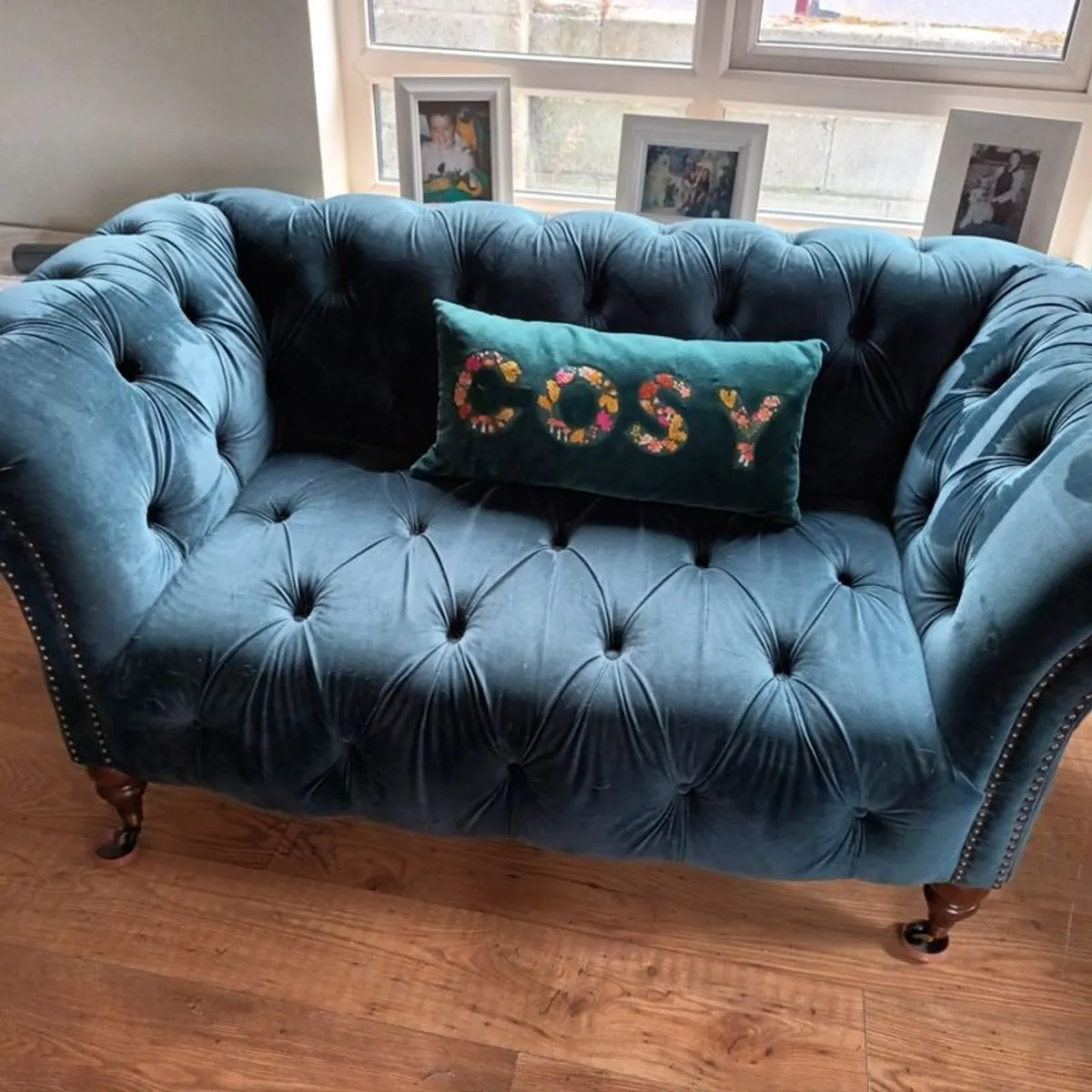 2 sofas, 1 grey and 1 teal. - Image 2