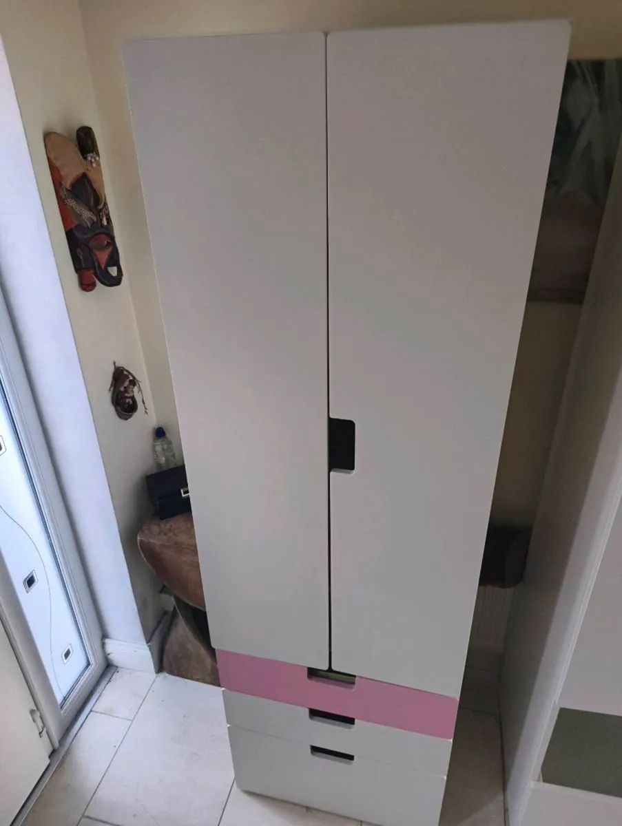 Pink & white IKEA Stuva kids wardrobe - Image 1