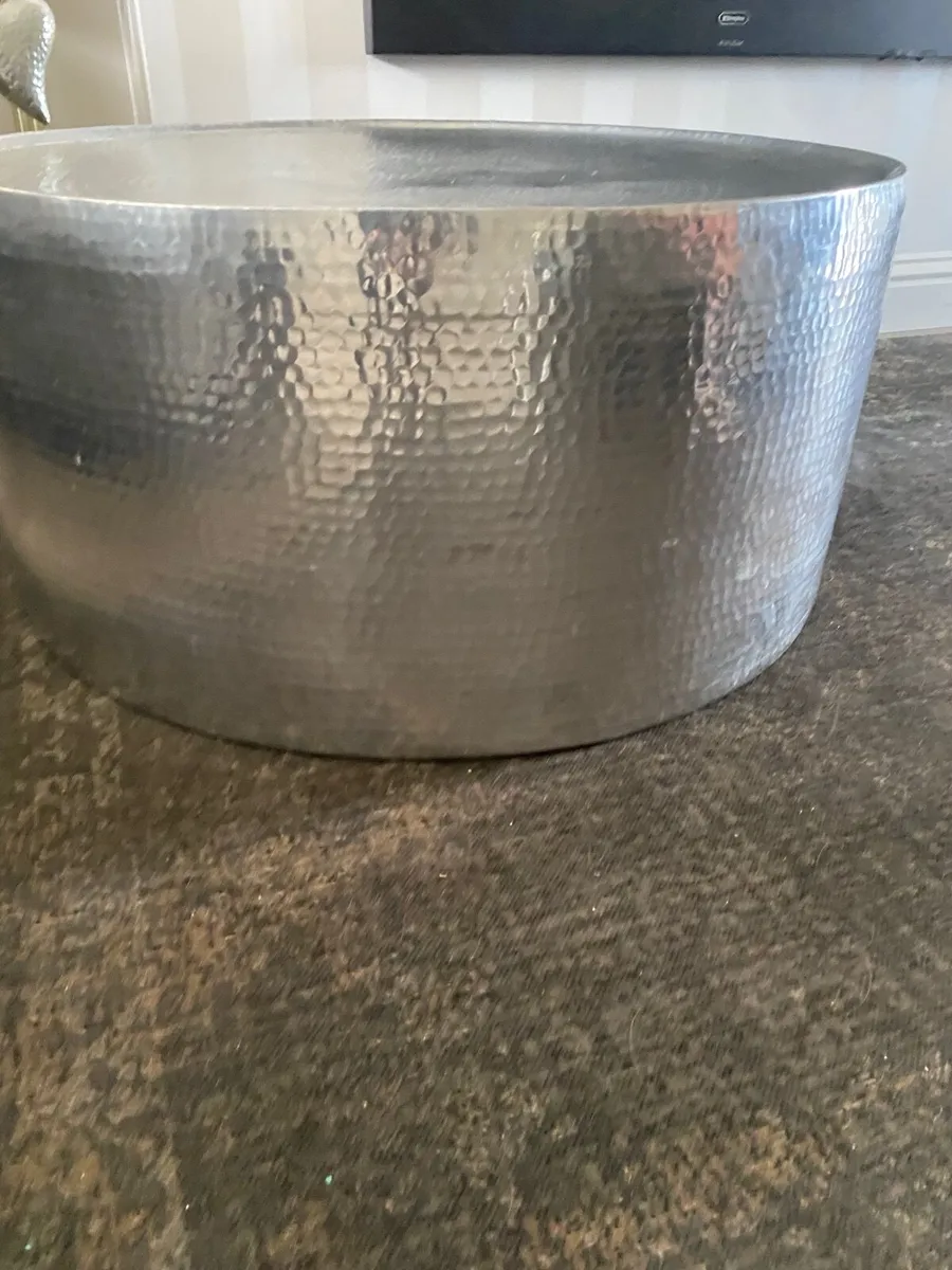 2 x Metal hammer finish drum Coffee Table- match - Image 1