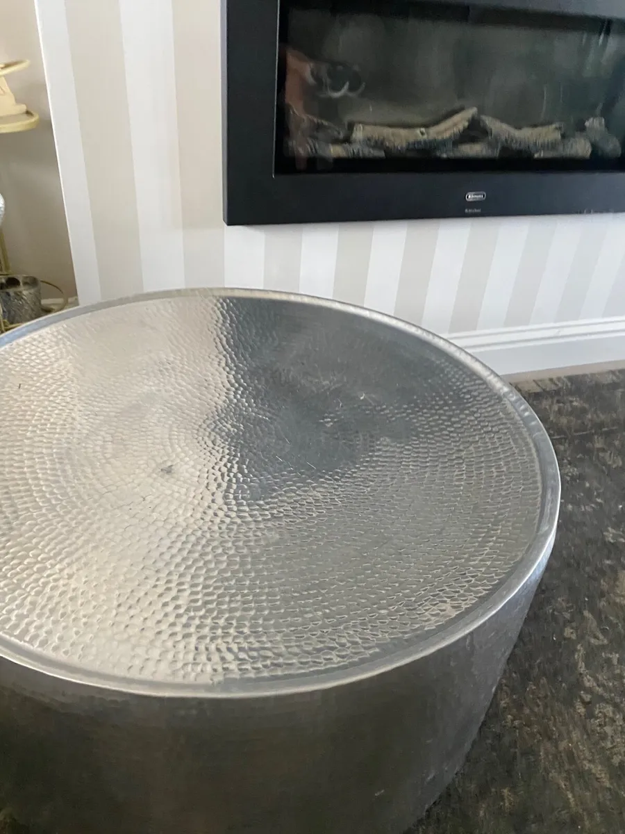 2 x Metal hammer finish drum Coffee Table- match - Image 2