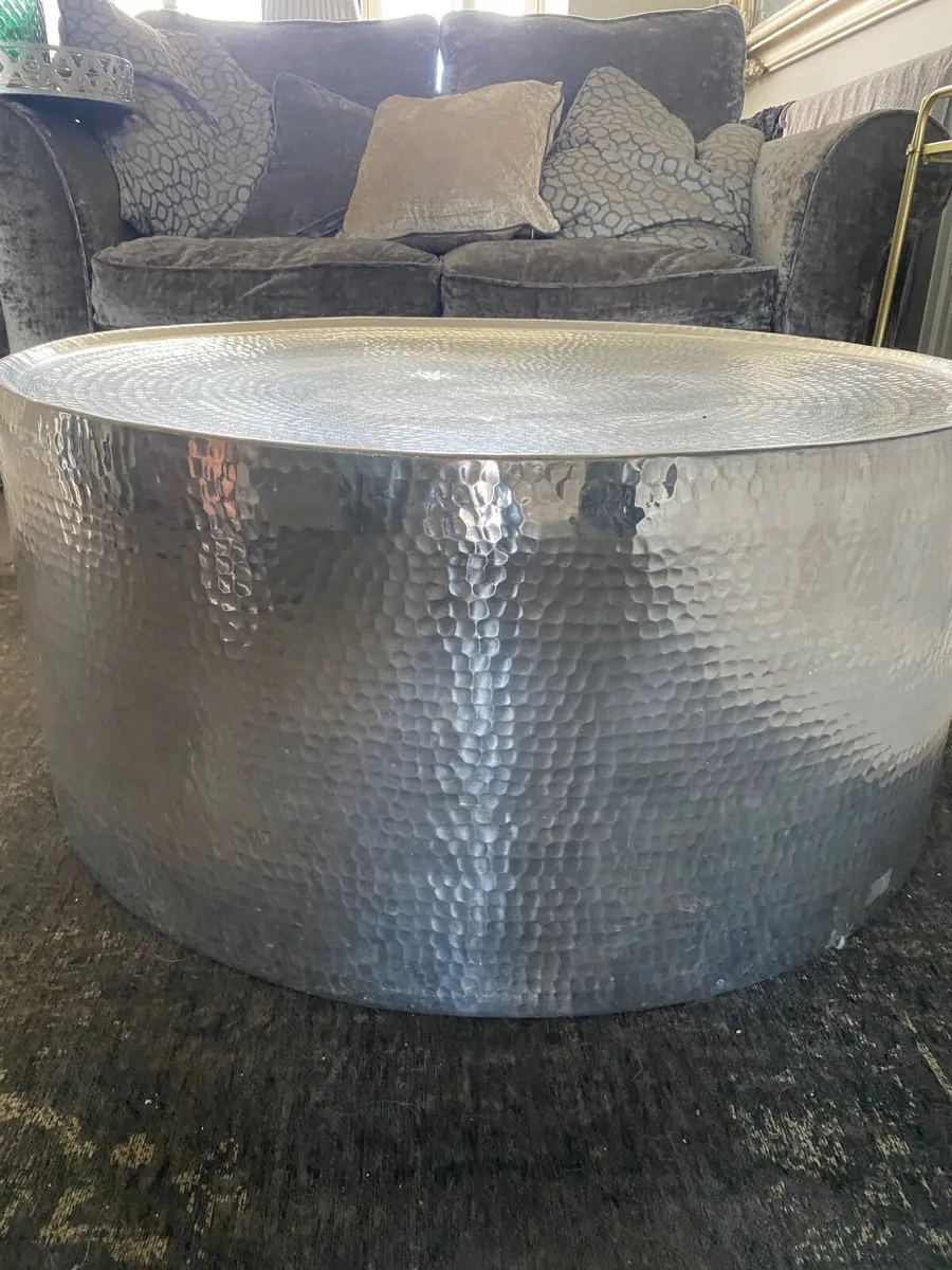 2 x Metal hammer finish drum Coffee Table- match - Image 3