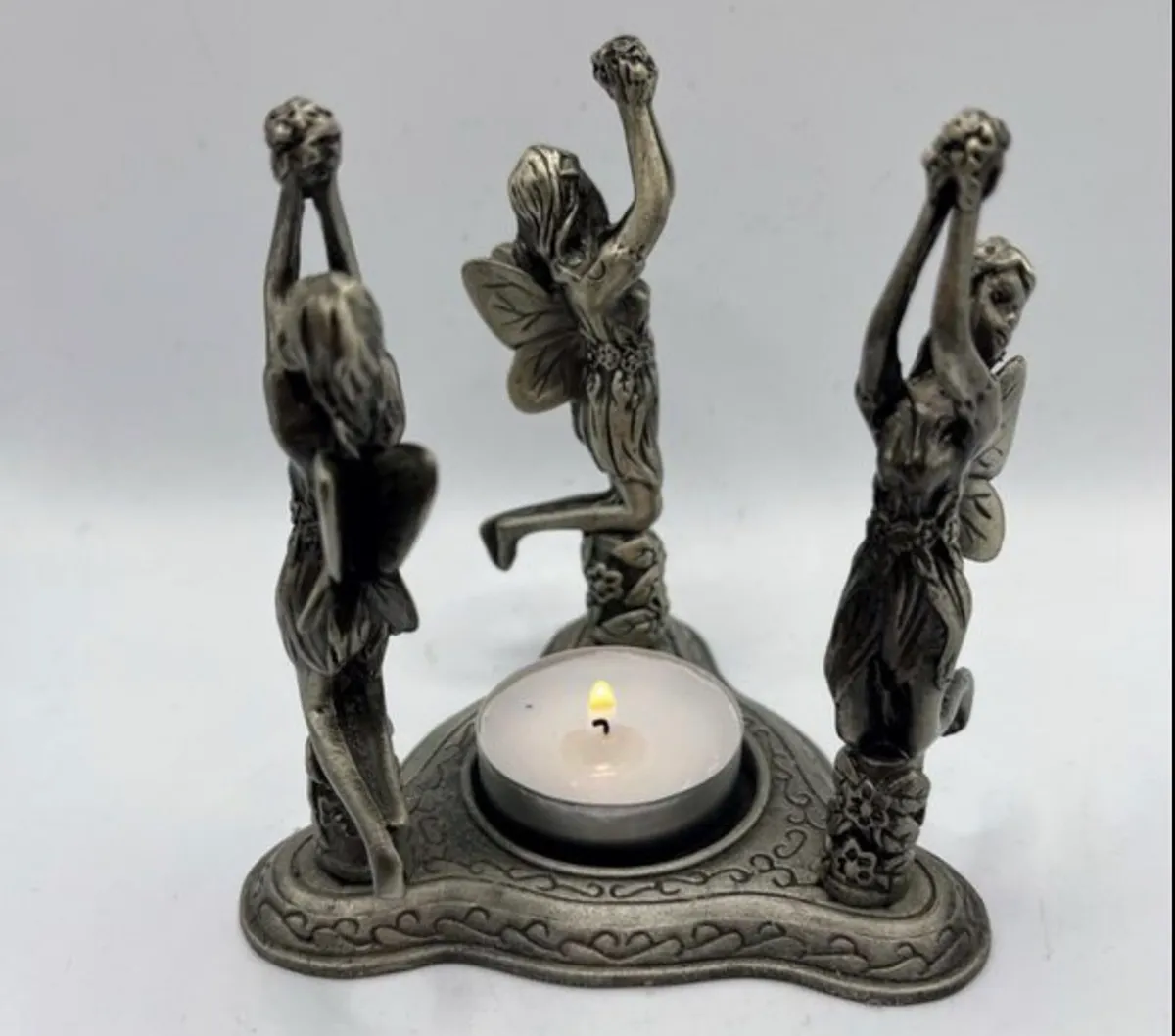 Vintage Pedestal Pewter Tea Light Candle Holder - Image 1